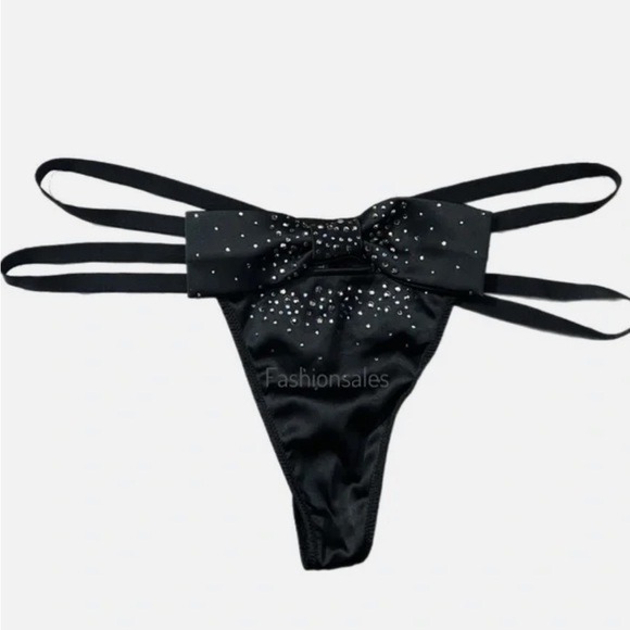 Victoria’s Secret FASHION SHOW LONDON 2014 Satin Bow Crystals Thong Sz M Panty - Picture 3 of 10